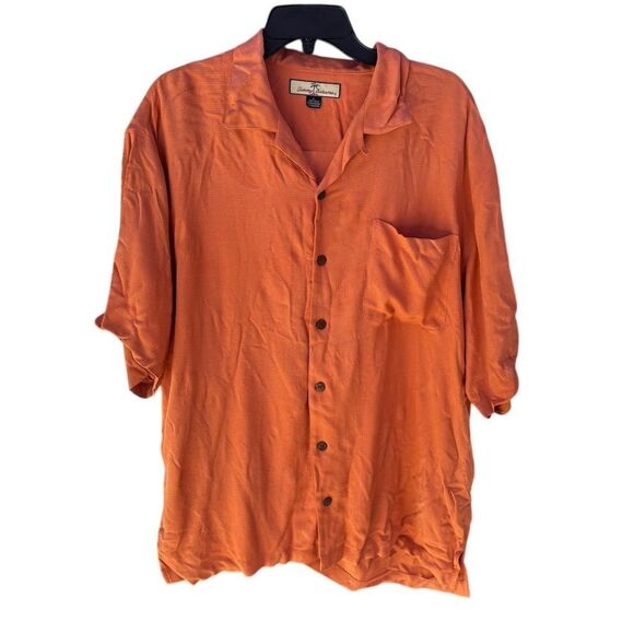 Tommy Bahama Men's XL Orange Silk Short Sleeve Button-Up Shirt - Picture 1 of 4
